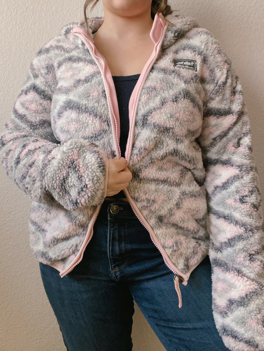 Eddie Bauer Pink & Grey Fuzzy Zip Up | From the Rack | Grace Thrifts