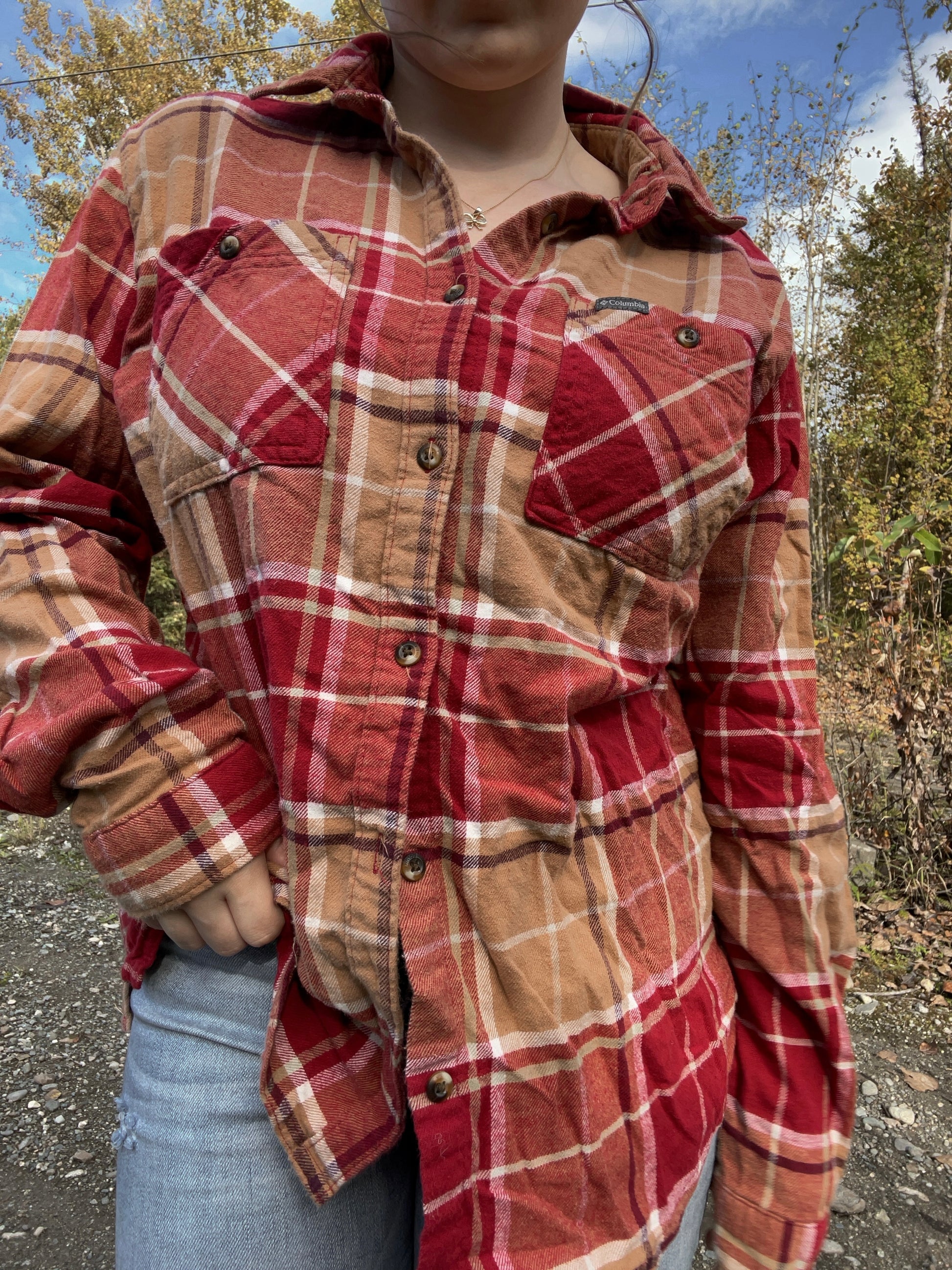 Columbia Red and Orange Button Up Flannel | From the Rack | Grace Thrifts | Curated Secondhand Styles | Wasilla, AK